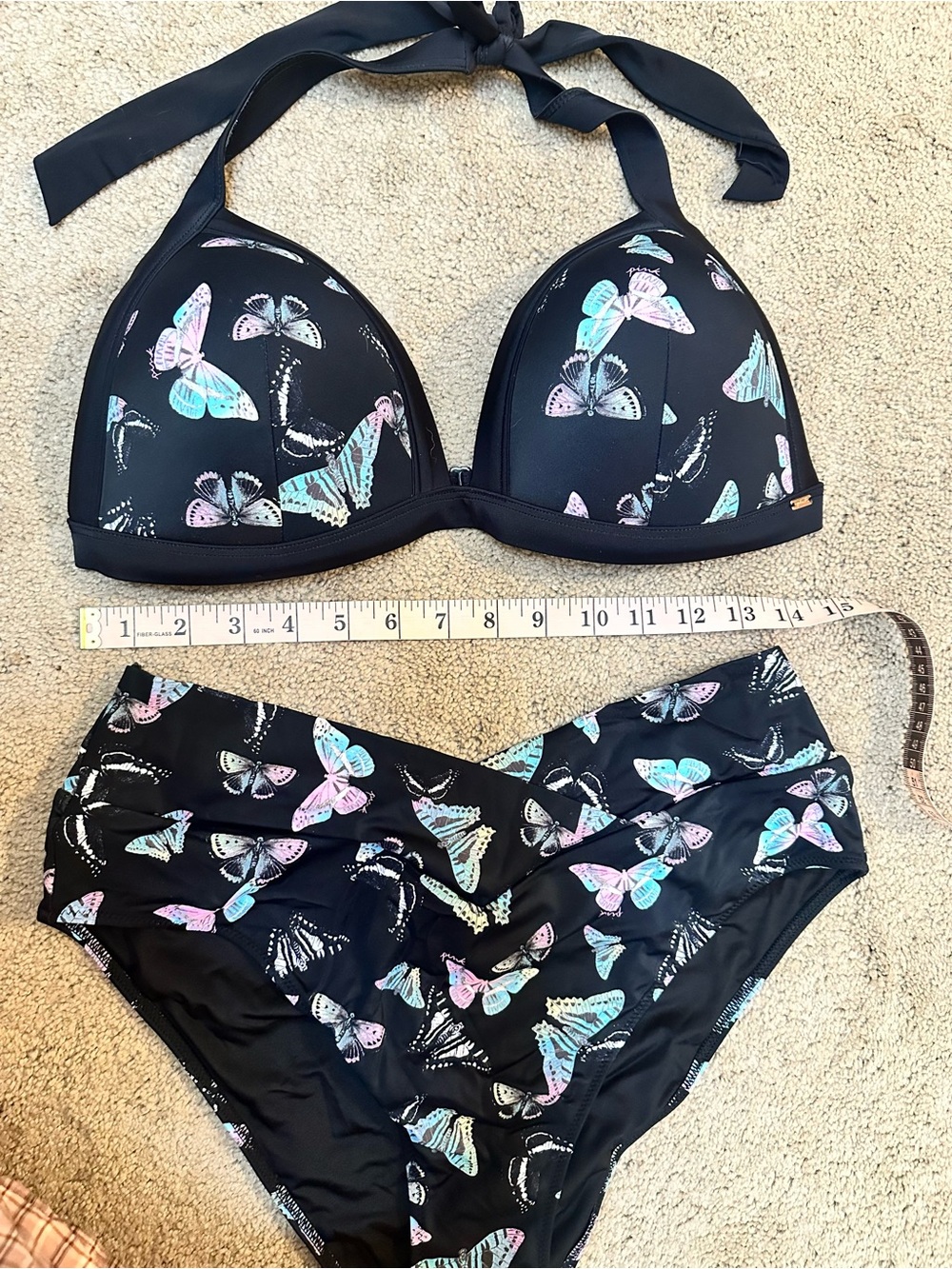 VS PINK Butterfly Push-Up Halter High V-Waist Cheeky Bikini Set W/Skirt L/XL - Picture 5 of 7